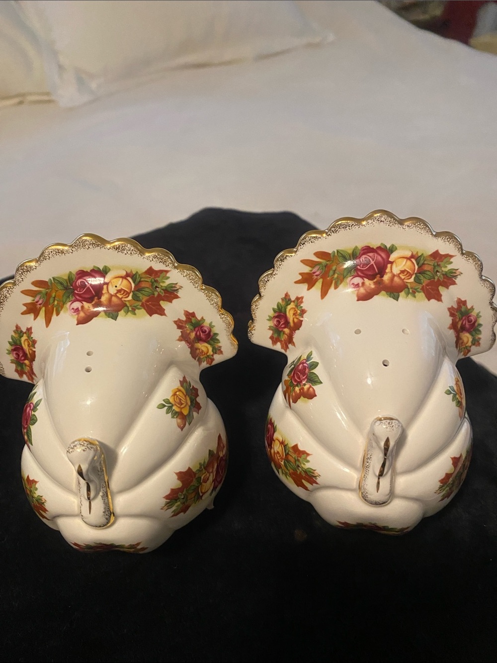 Royal Albert White Ceramic Turkey Salt & Pepper Shakers with Floral Accents